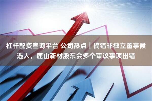 杠杆配资查询平台 公司热点｜搞错非独立董事候选人，鹿山新材股东会多个审议事项出错