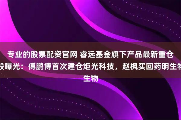 专业的股票配资官网 睿远基金旗下产品最新重仓股曝光：傅鹏博首次建仓炬光科技，赵枫买回药明生物